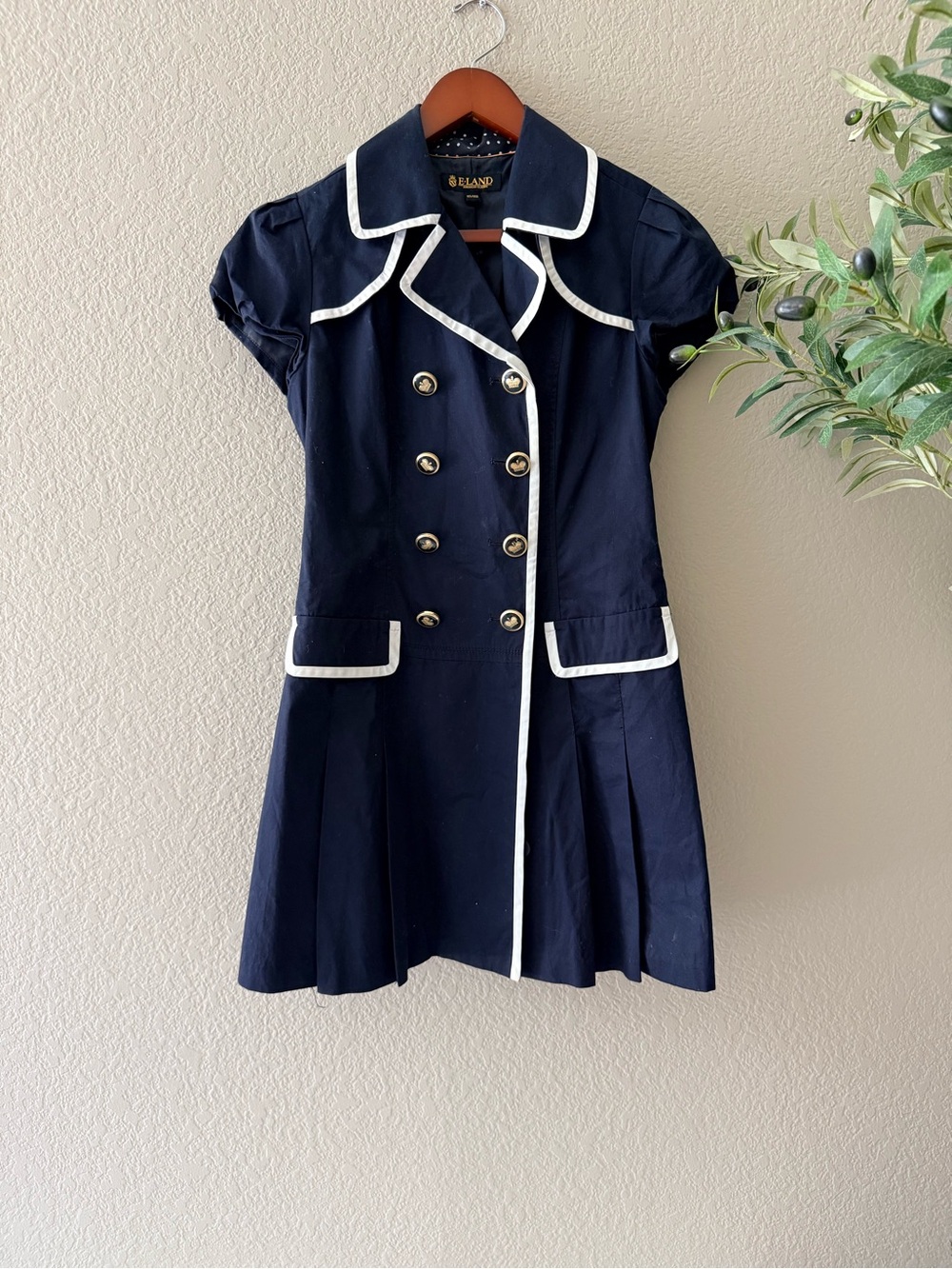 Navy Double-Breasted Nautical Dress with White Trim